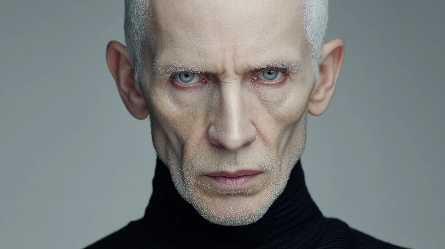 Serious older woman in cyber mask studio portrait