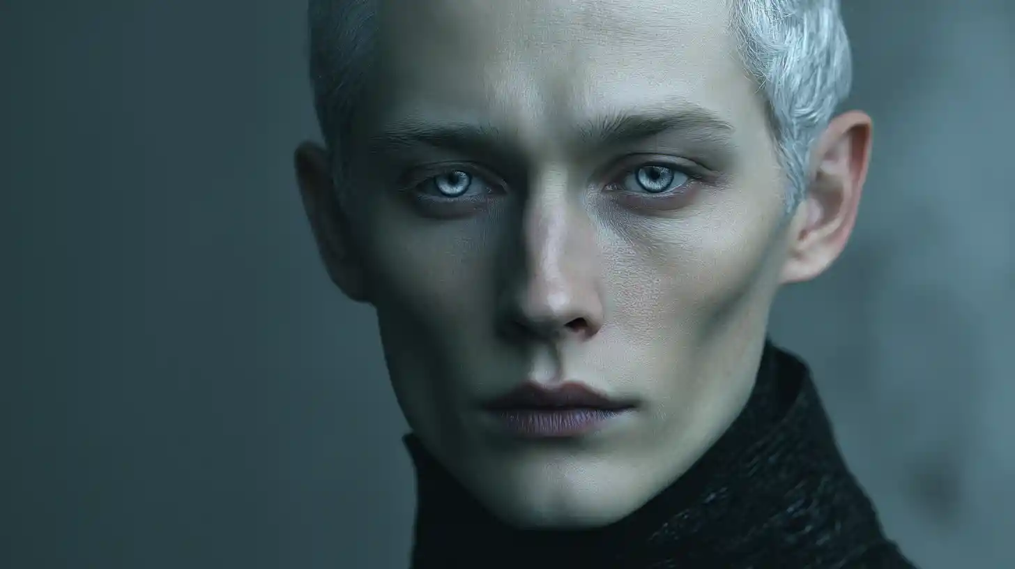 Stoic guardian woman portrait in futuristic studio setting