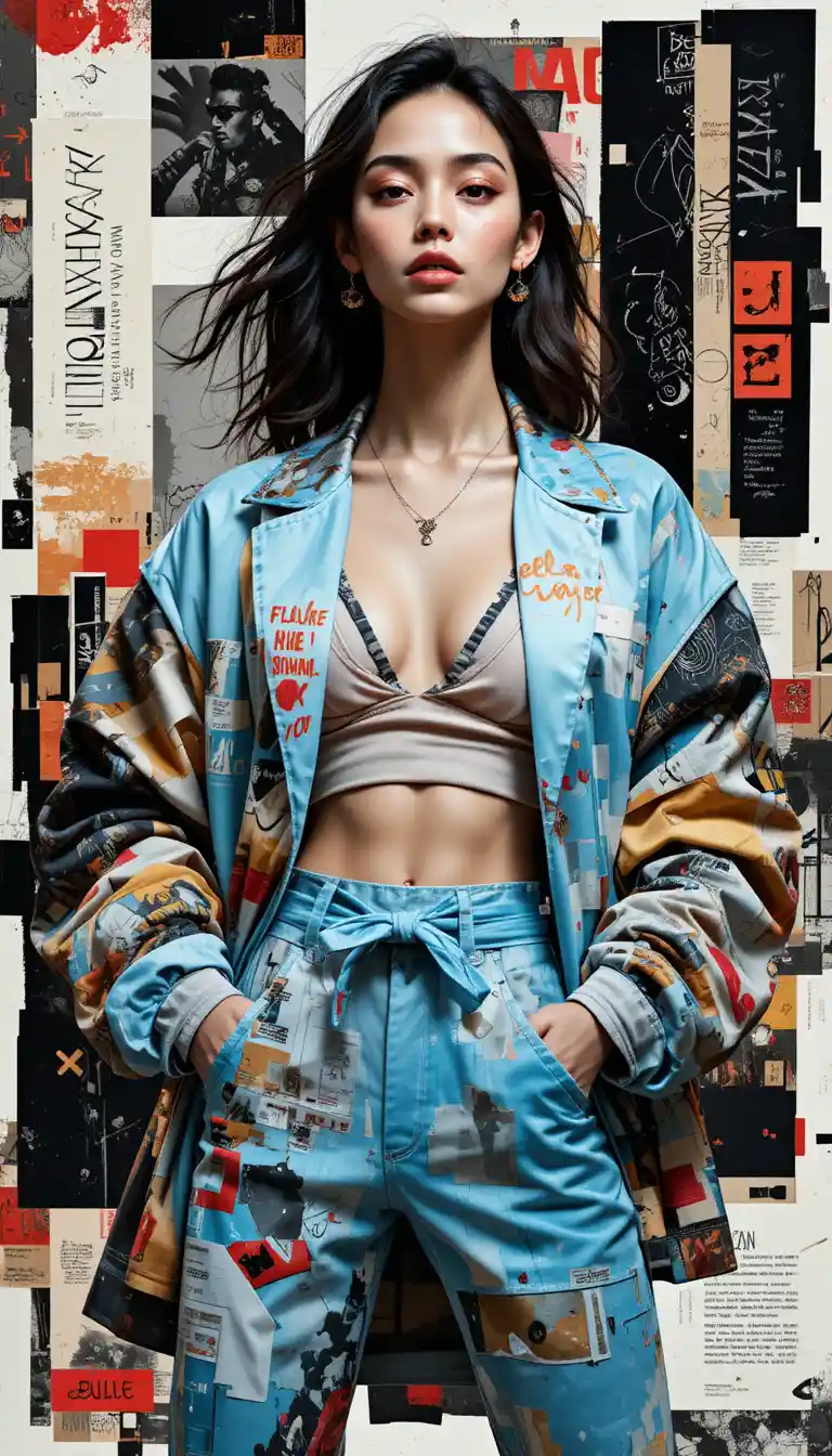 Urban fashion collage portrait of a confident model