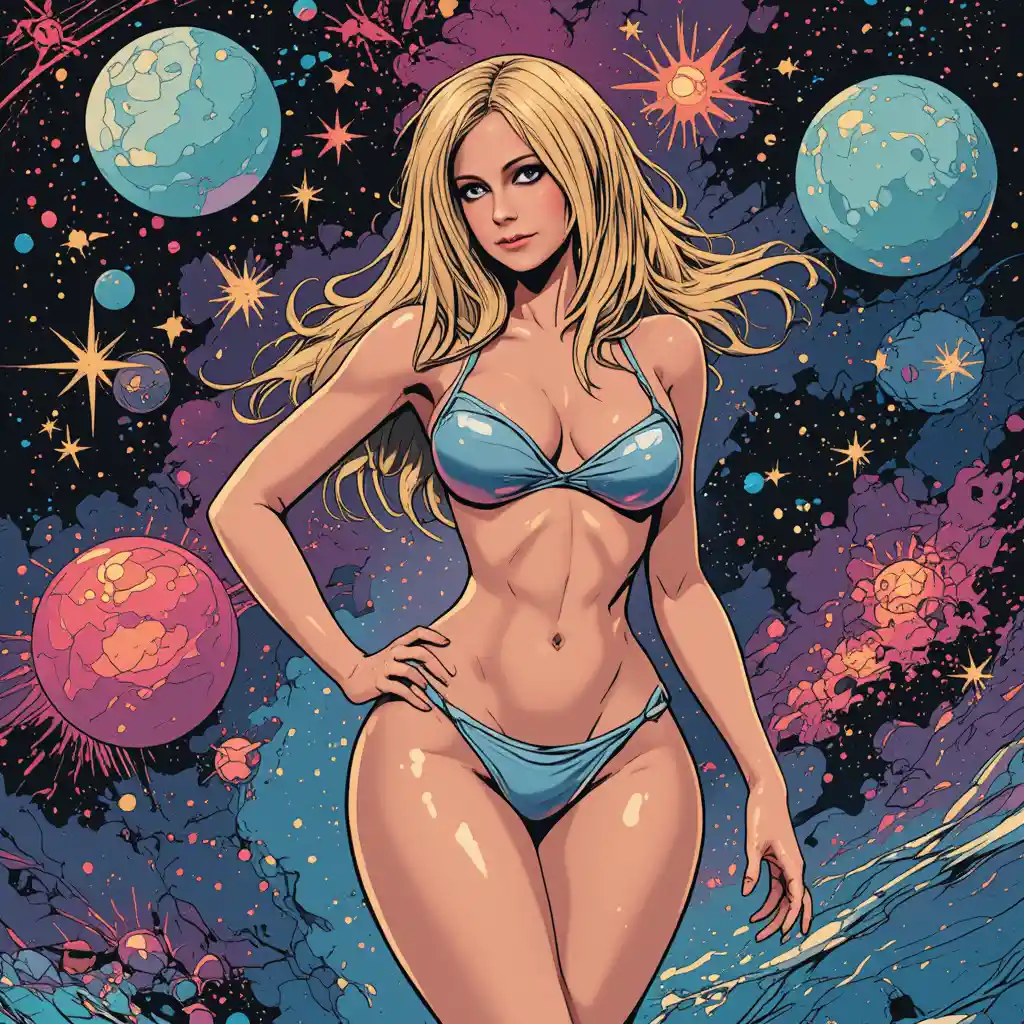 Futuristic space heroine in colorful comic style