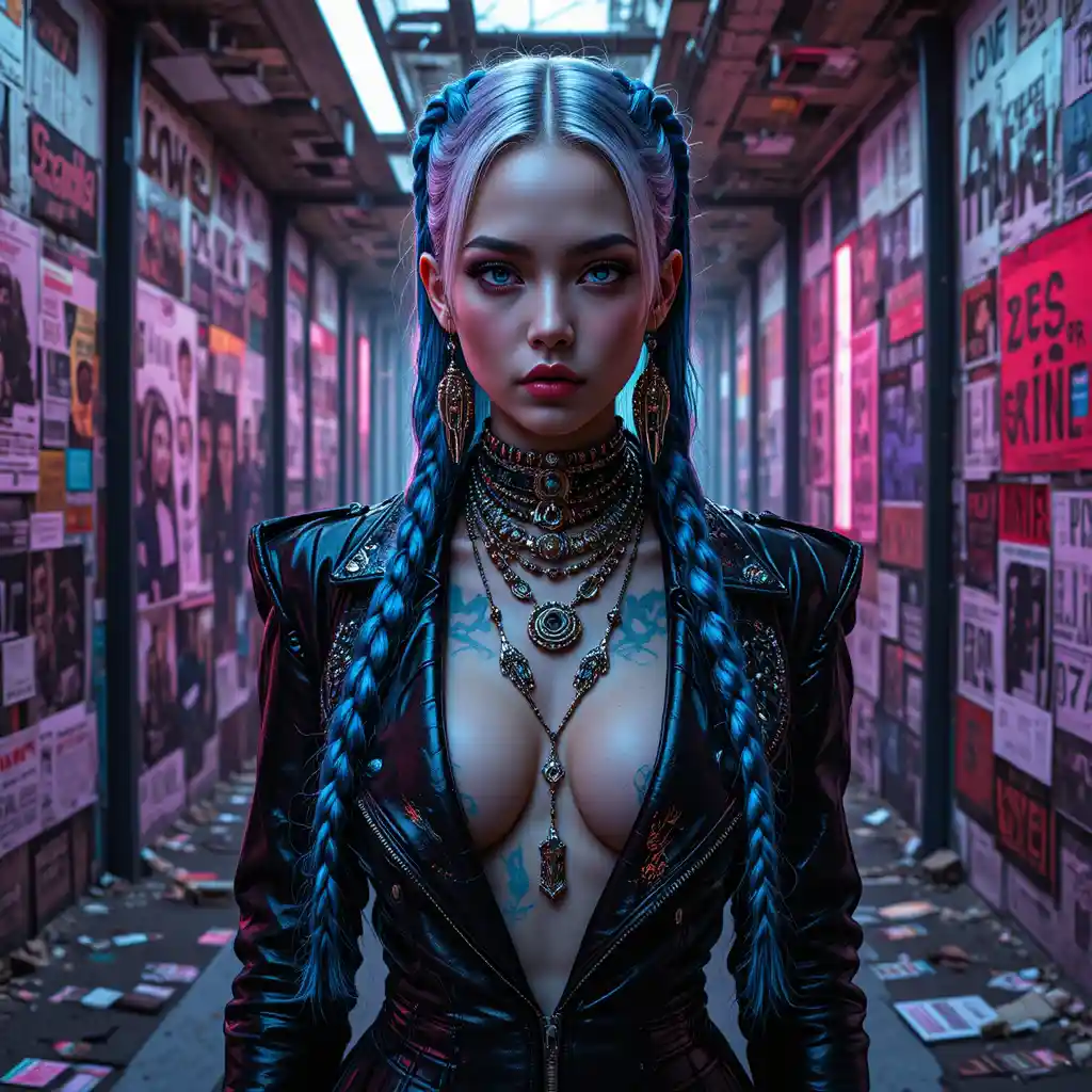 Cyberpunk outlaw queen in surreal fashion collage portrait