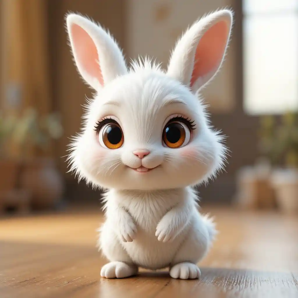 Cute white 3D rabbit character with friendly expression