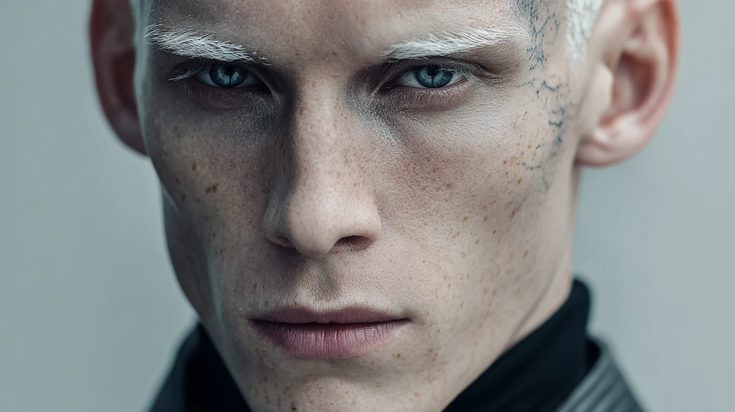 Cybernetic guardian man portrait in futuristic spaceship
