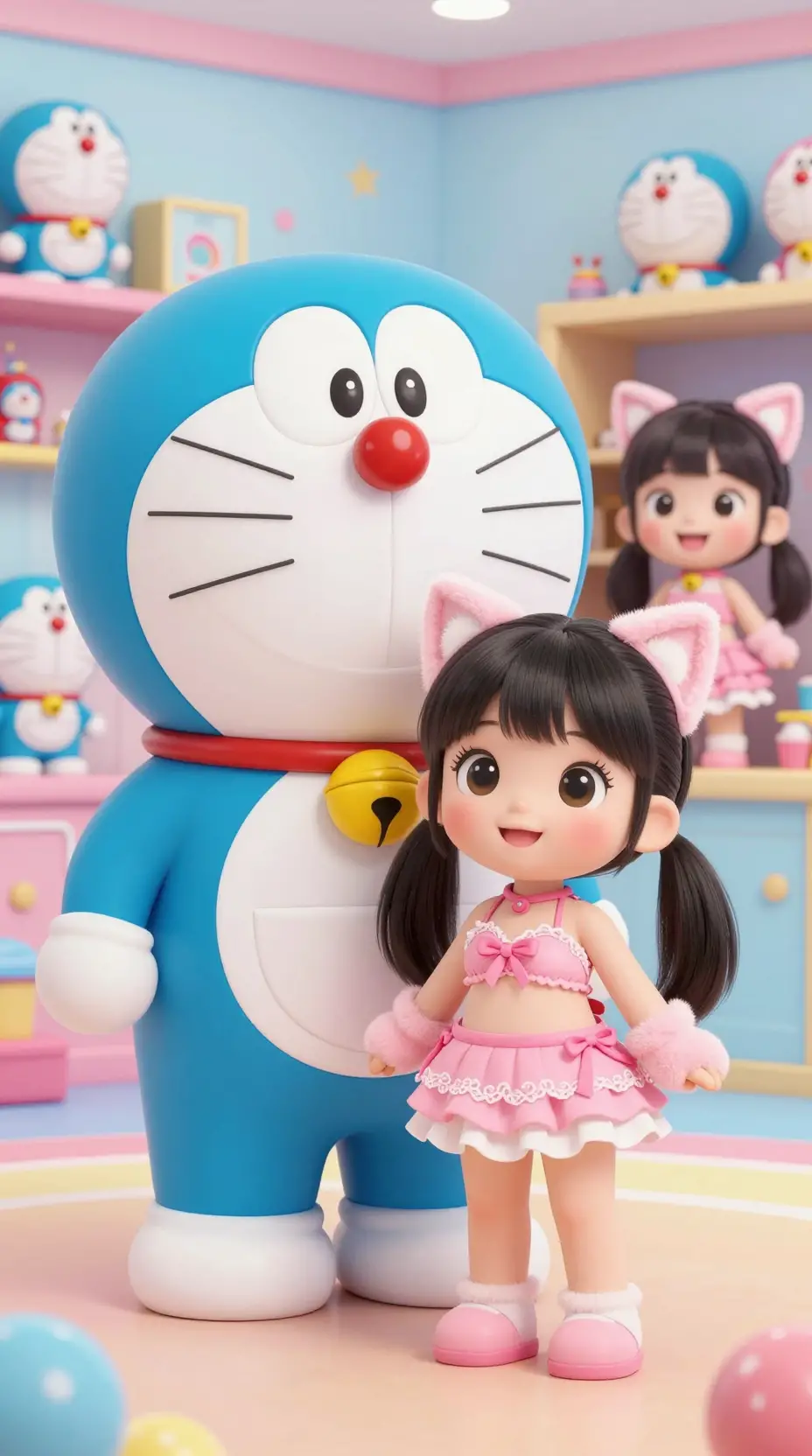 Bambini allegri in outfit kawaii in una stanza colorata