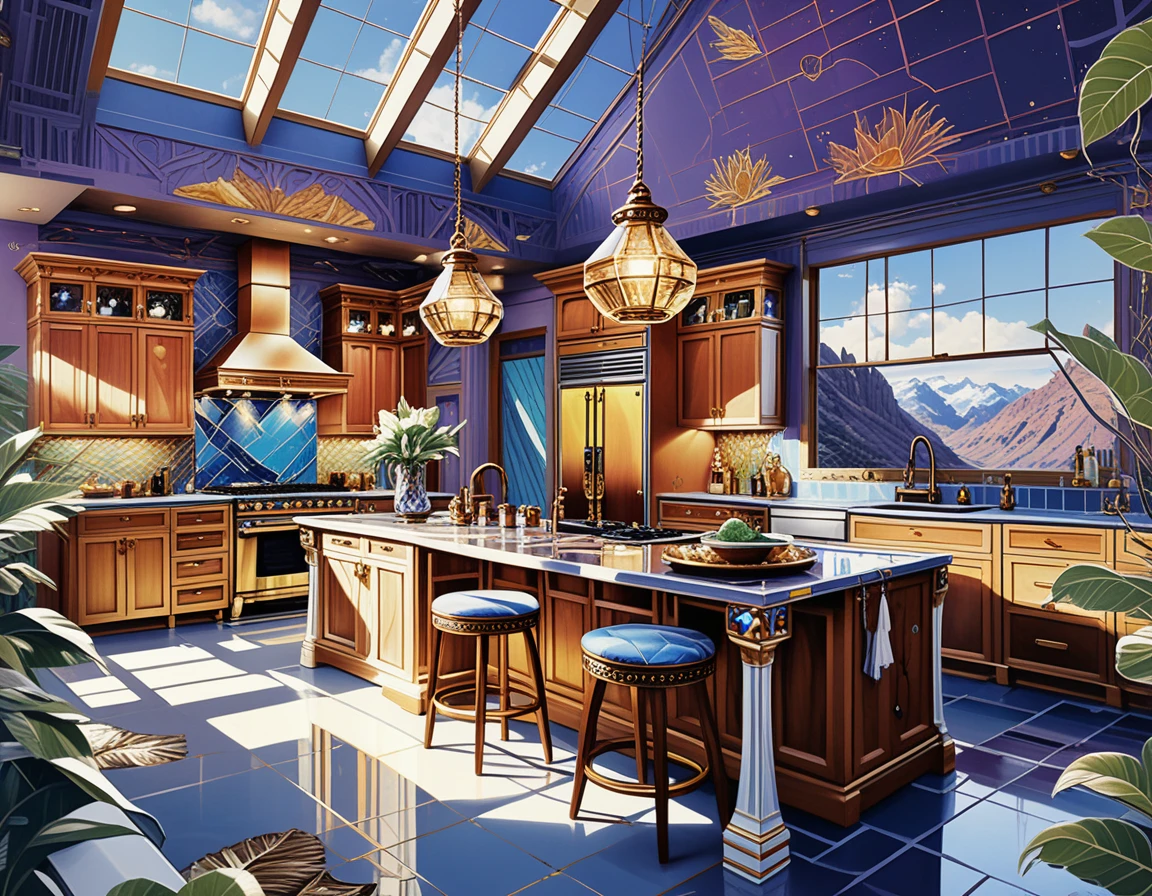 Colorful boho fantasy kitchen with skylights and crystals