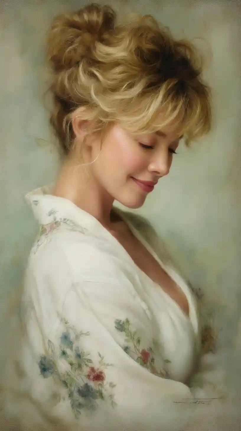 Soft Focus Portrait Of Blonde Woman In Floral Dress