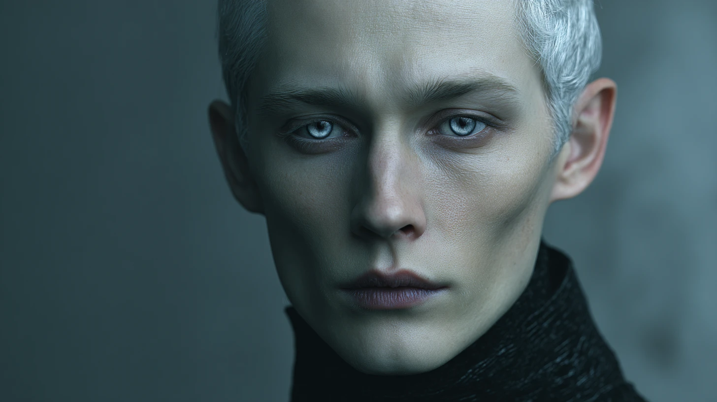 Stoic guardian woman portrait in futuristic studio setting