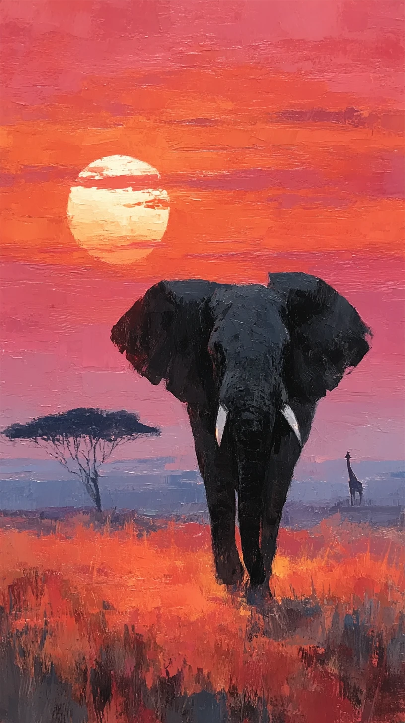 Elefante africano che cammina nella savana al tramonto