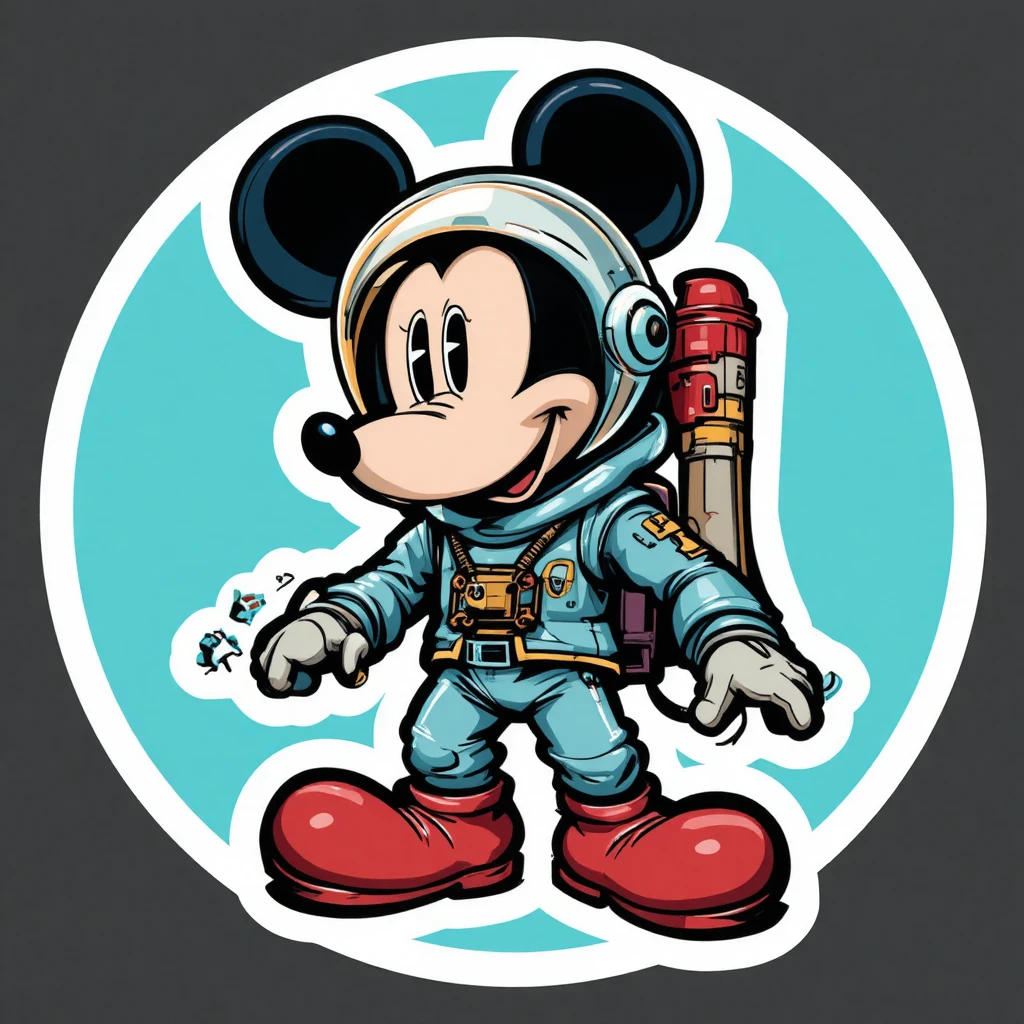 Cartoon Mouse Space Pilot In White Helmet Sticker Style