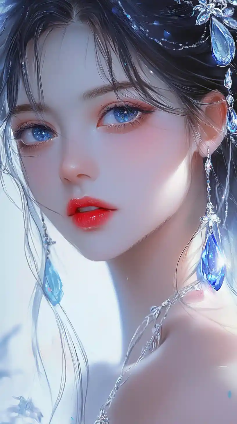 Elegant anime woman portrait with sparkling crystal jewelry