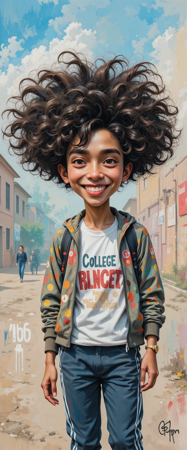 Humorous portrait of a young man with curly hair