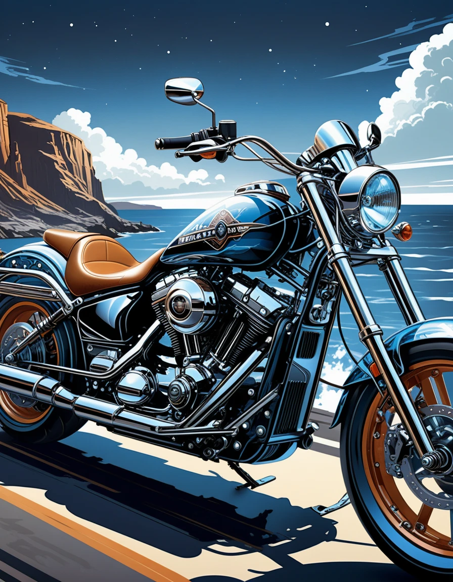 Stylized digital illustration of a classic motorcycle model