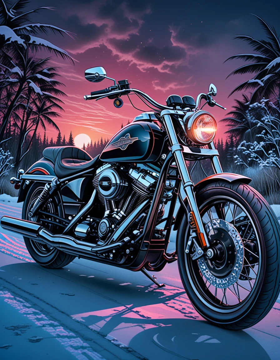 Digital illustration of a stylized motorcycle for summer magazine