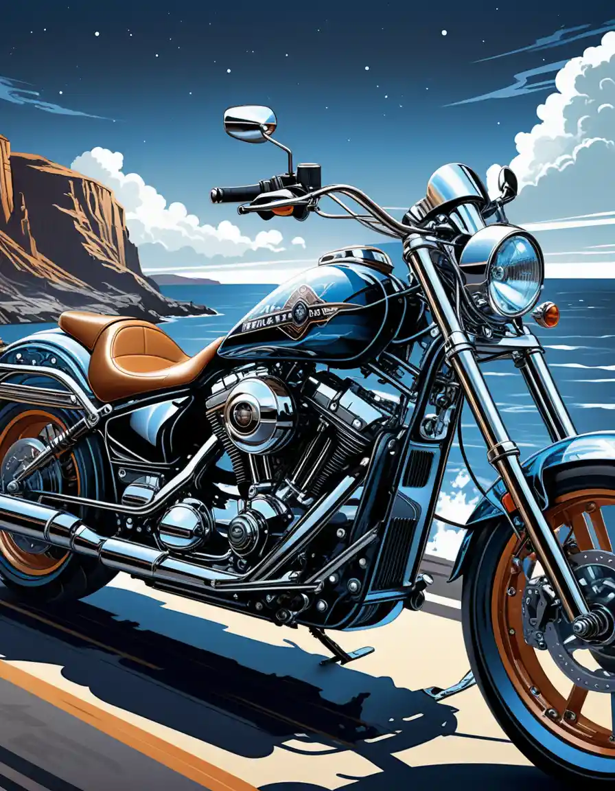 Stylized digital illustration of a classic motorcycle model