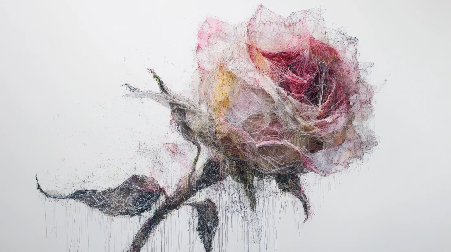 Ethereal Textile Rose Figure In Soft Suspended Composition