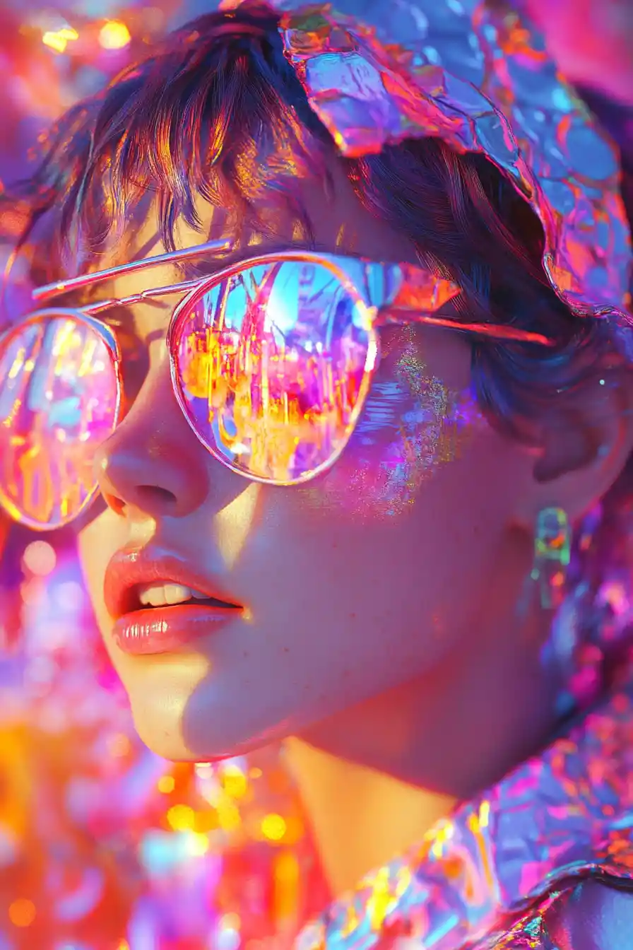 Cute fantasy girl with pastel kaleidoscope background