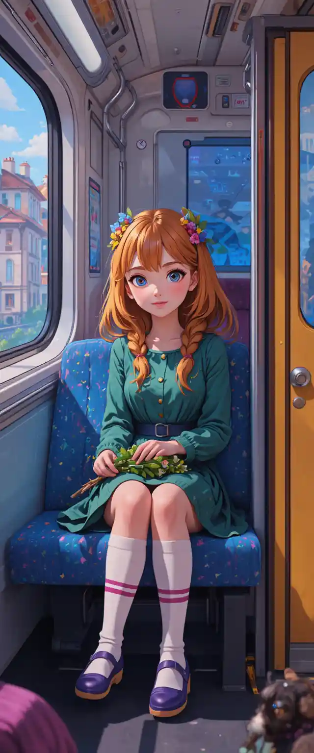 Colorful anime girl on a dreamy Paris city street