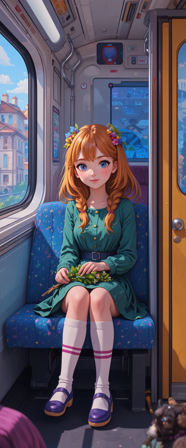 カラフルなアニメ少女が歩く夢のようなパリの街並み