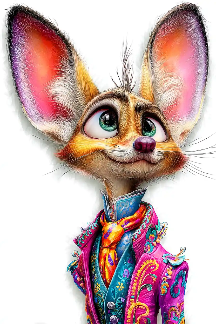 Aristocratic fennec fox portrait in an embroidered frock coat