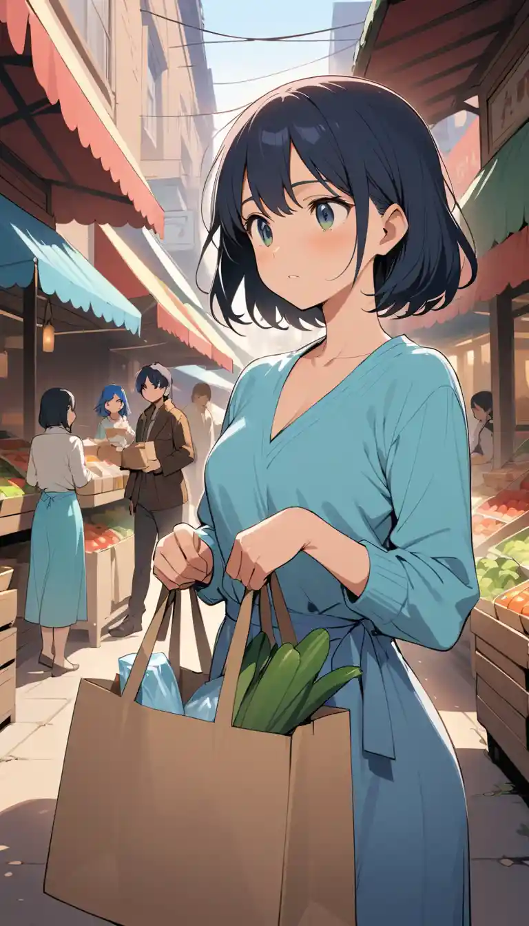 Two women reunite at a quiet morning street market