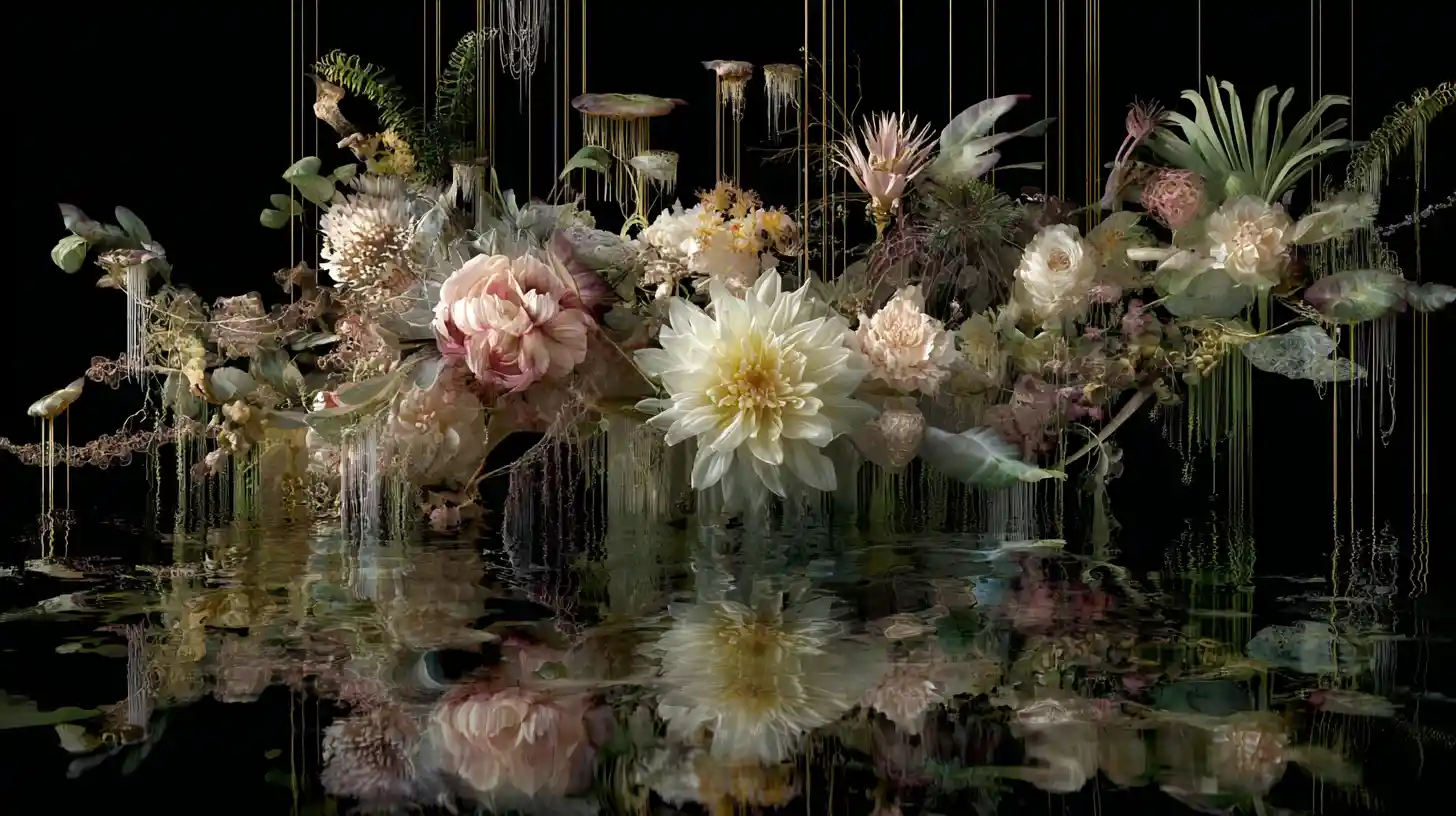 Surreal floral structure radiating in controlled chaotic symmetry