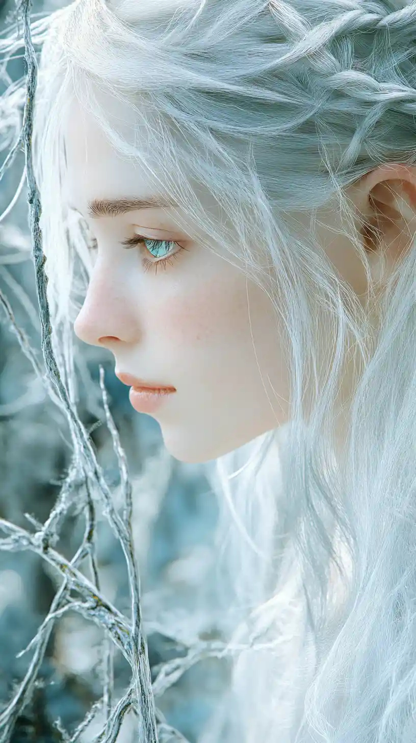 Fantasy woman with braided hair in a bright neon forest