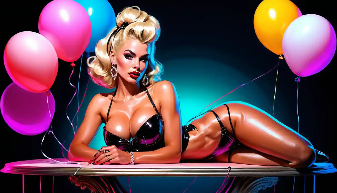 Glamorous fantasy birthday pin up woman with balloons