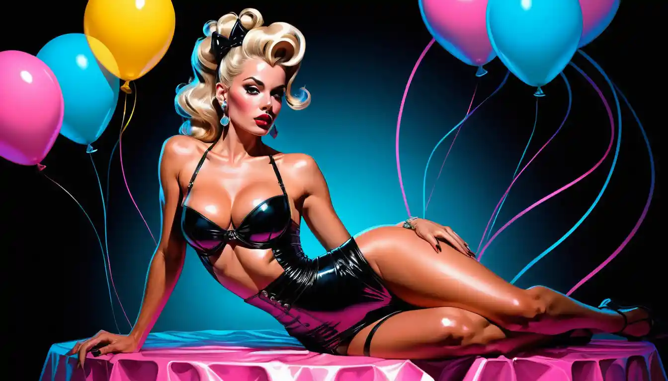 Glamorous fantasy birthday pin up woman with balloons