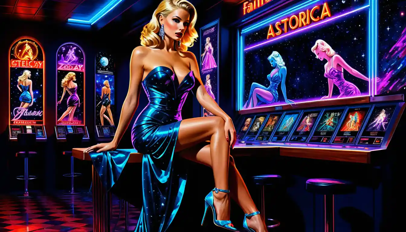 Blonde pin up woman in celestial zodiac fantasy scene