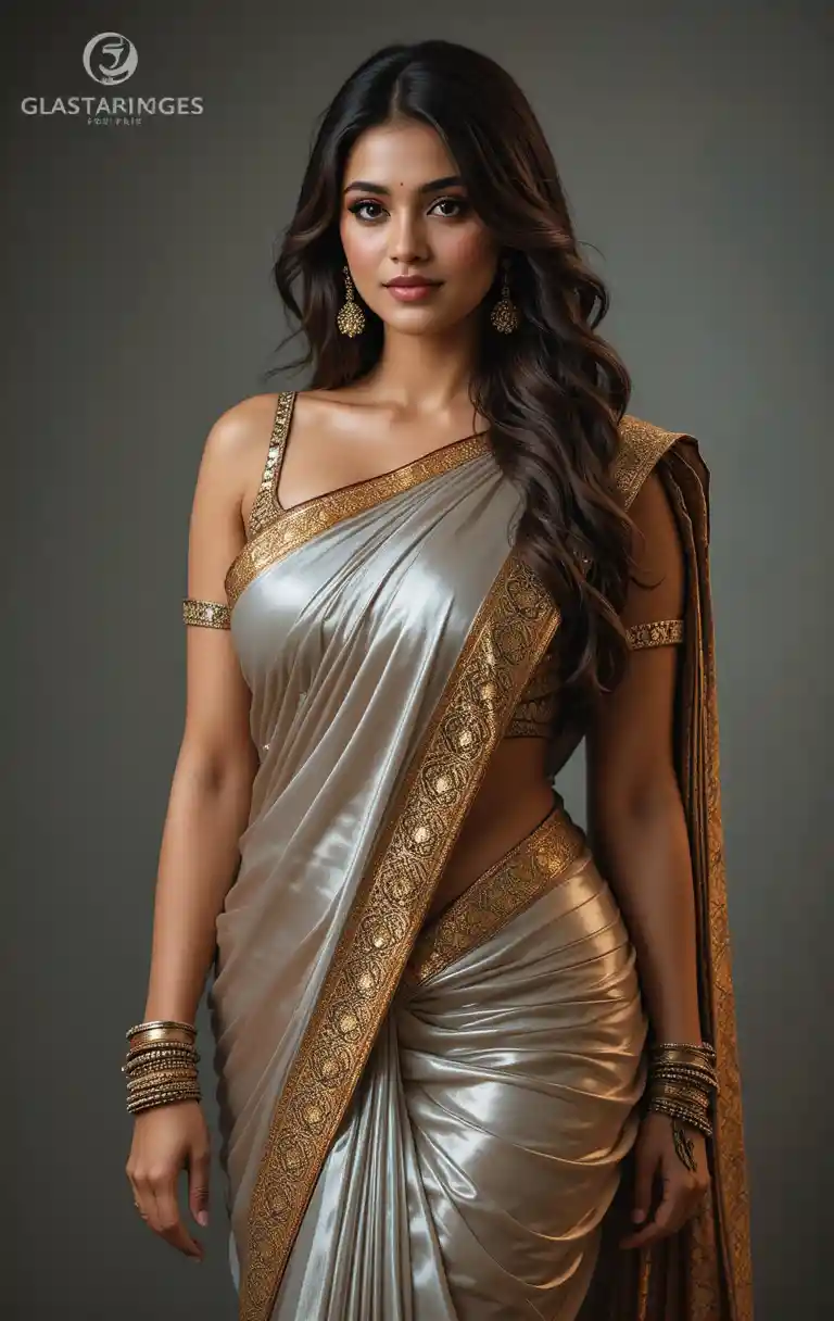 Full body woman in saree with visible navel pose
