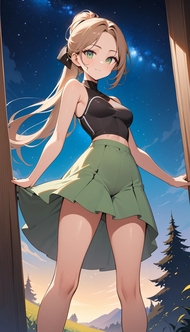 Confident girl standing under a starry countryside night sky