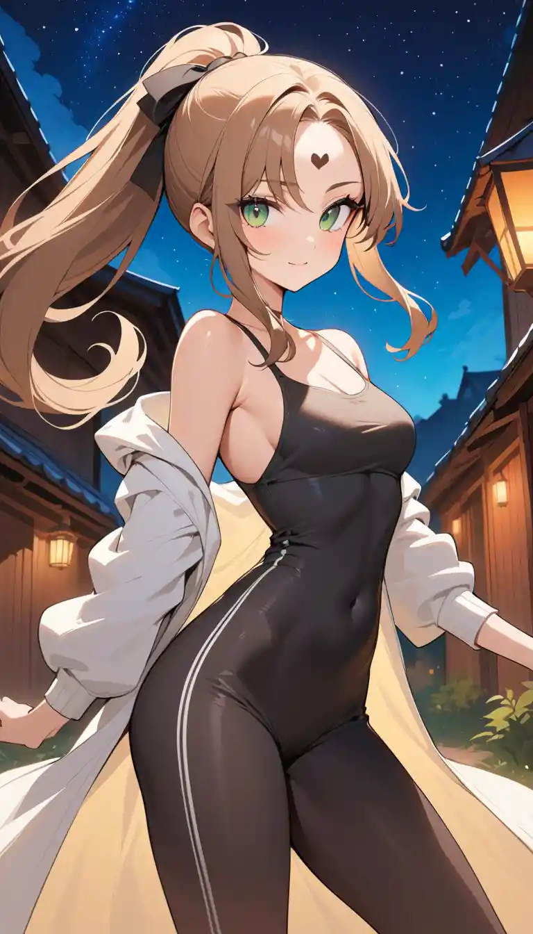 Confident girl under moonlit countryside night sky