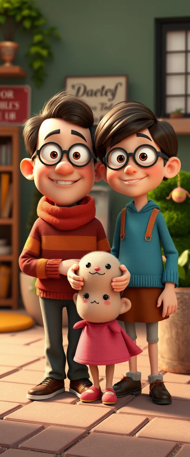 Playful 3D fathers caring for children in a daycare
