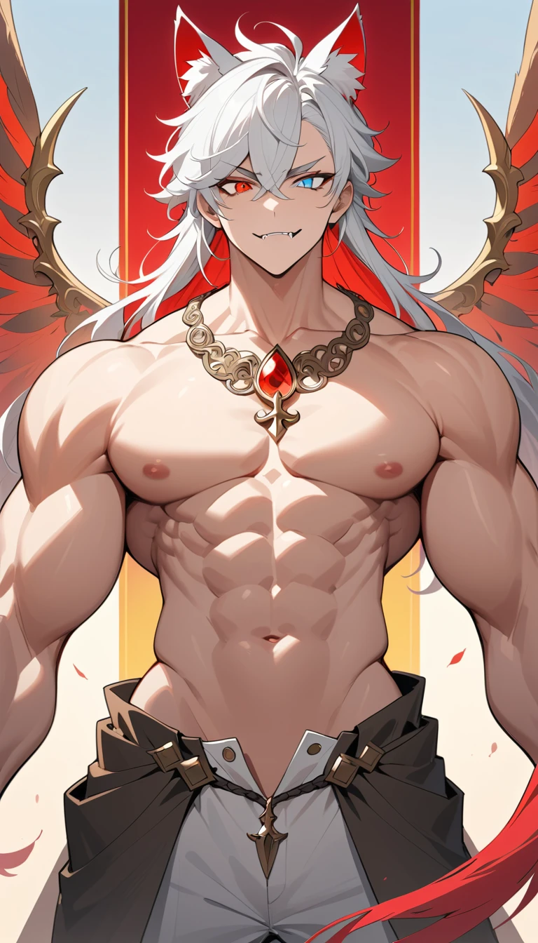 Heterochromia man with long split color hair outdoors