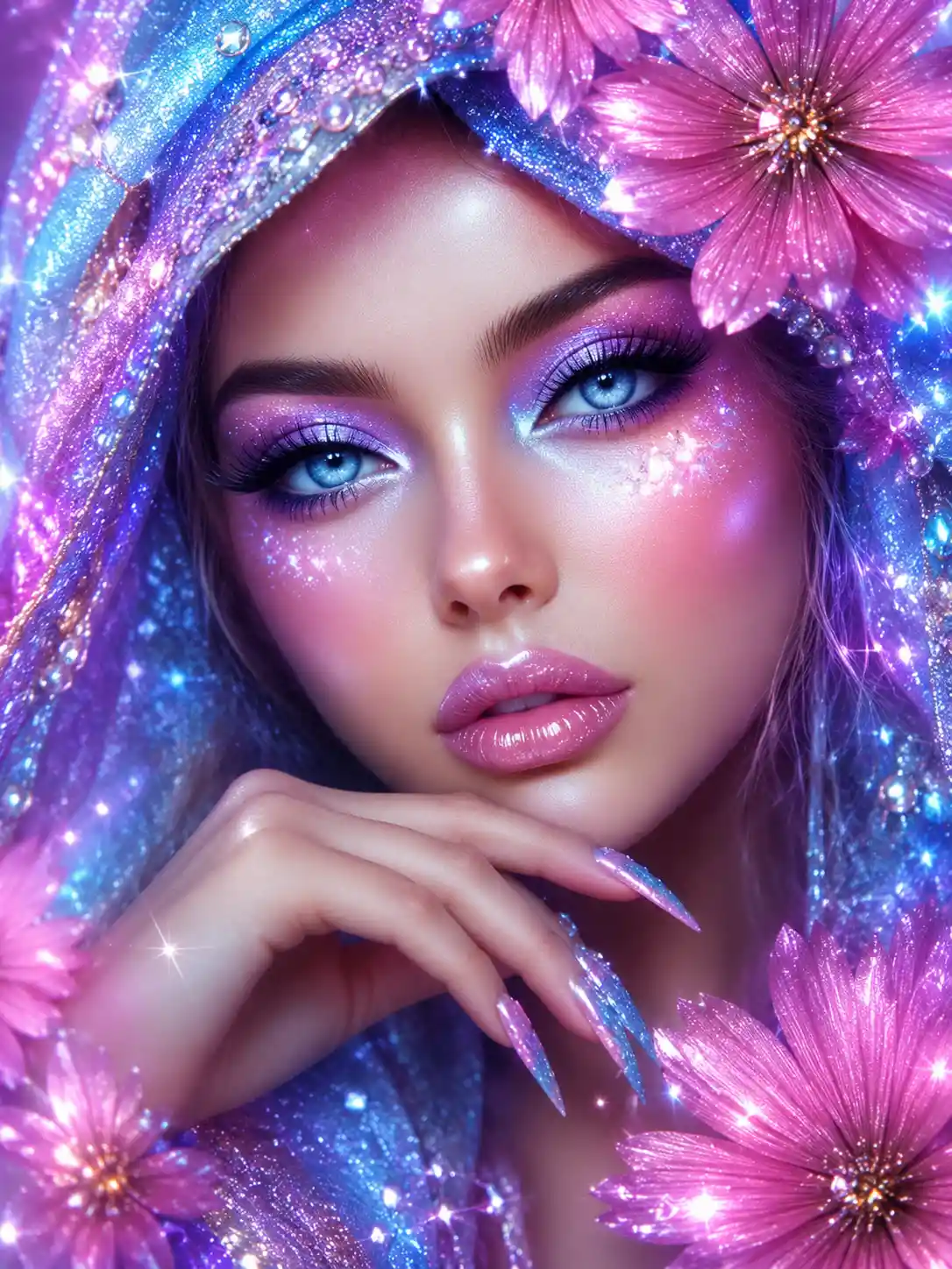 Dreamy ethereal woman portrait with celestial pastel glow