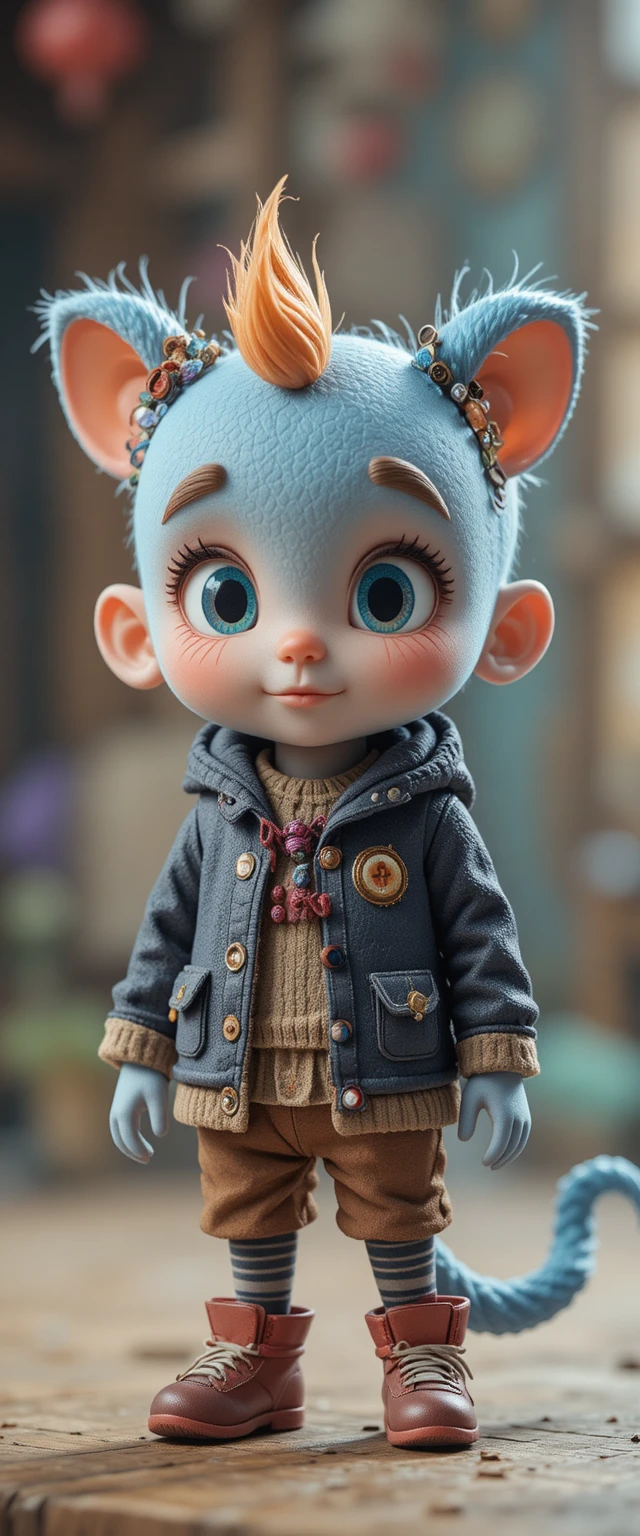 Colorful kawaii 3d monster character in cartoon style