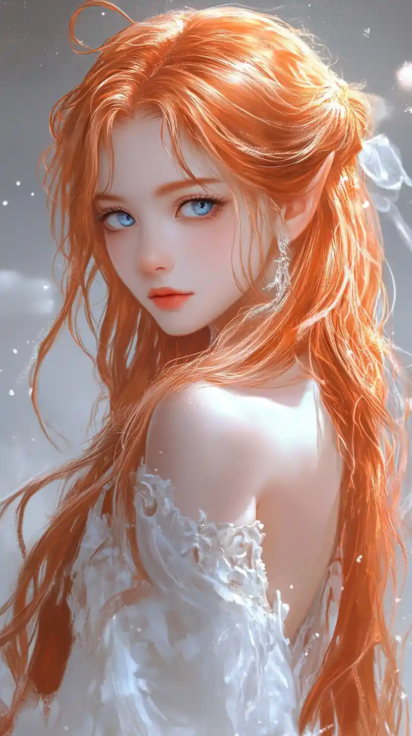 Elf girl embracing a white dragon in soft fantasy portrait
