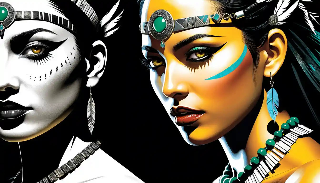 Surreal split face of woman transforming into divine serpent