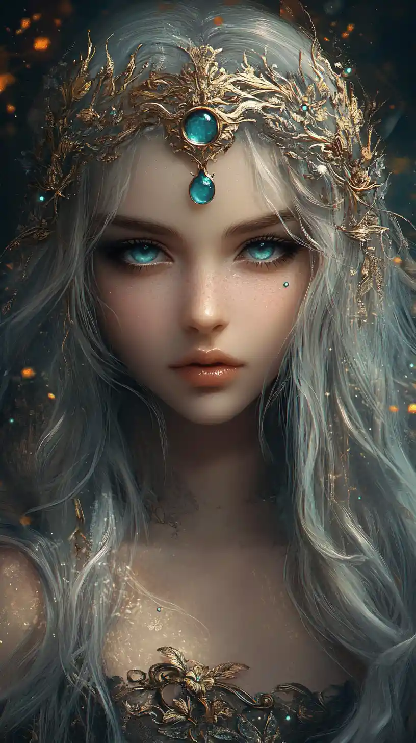 Ethereal fantasy woman with turquoise jeweled headdress