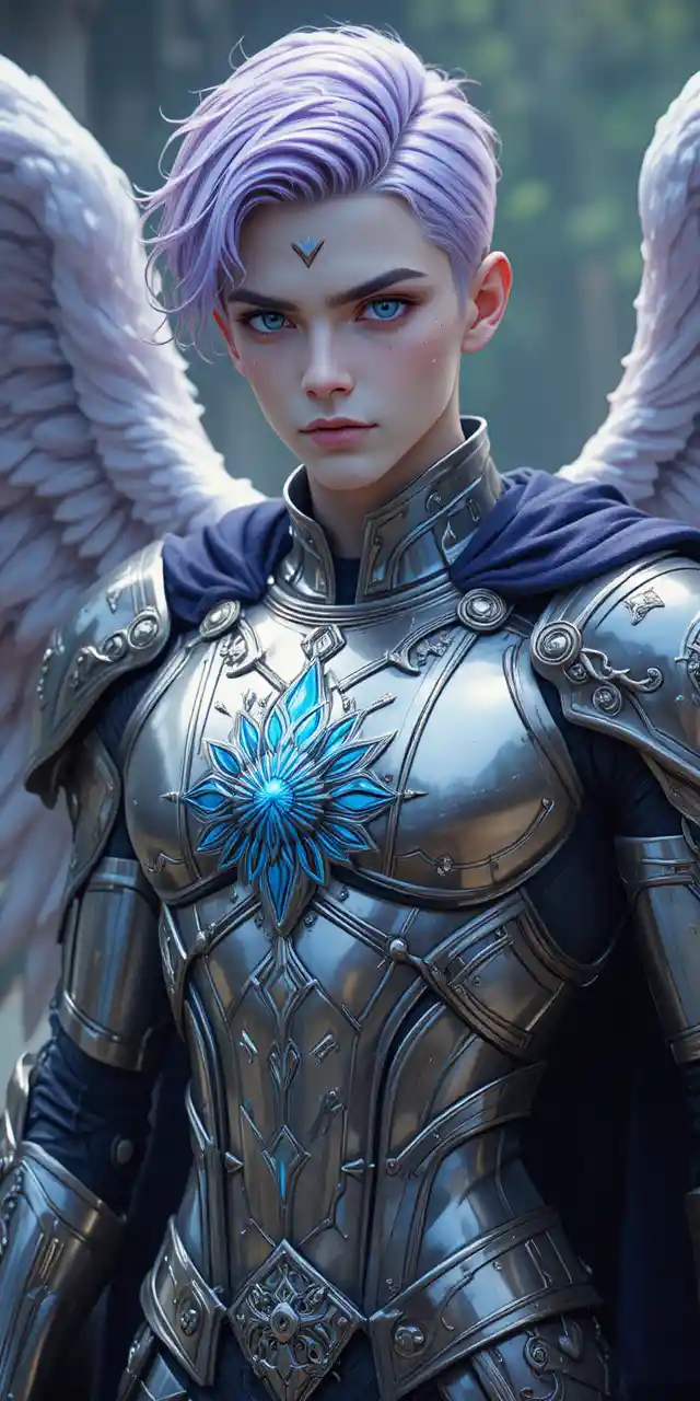 Winged anime warrior prince in shining rune armor