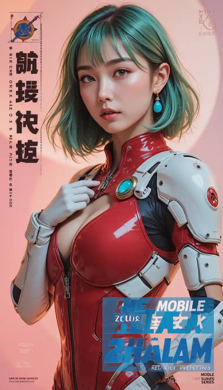 Mint haired pilot in red zeon suit character poster