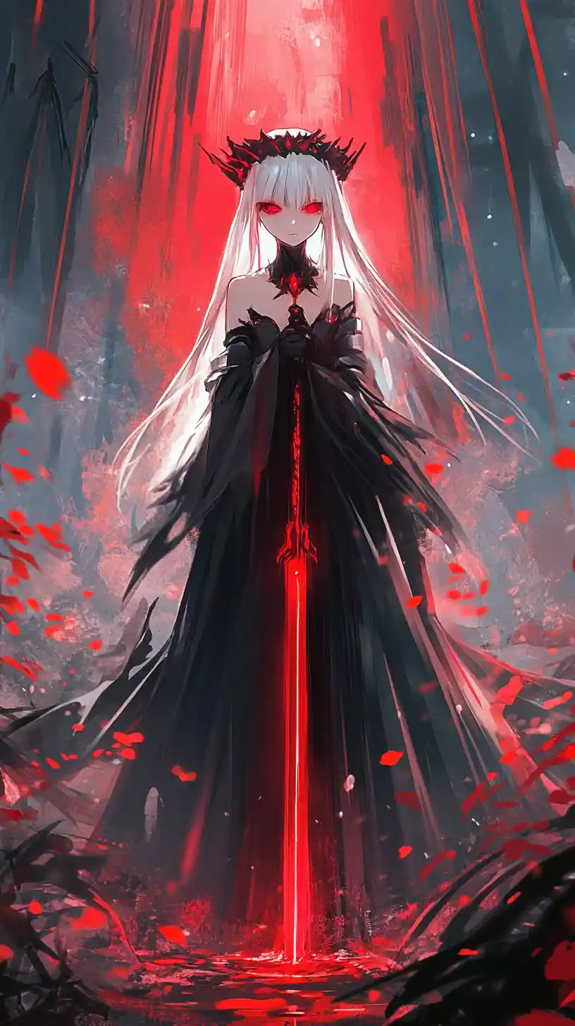 Anime girl at a glowing triangular base in the jungle