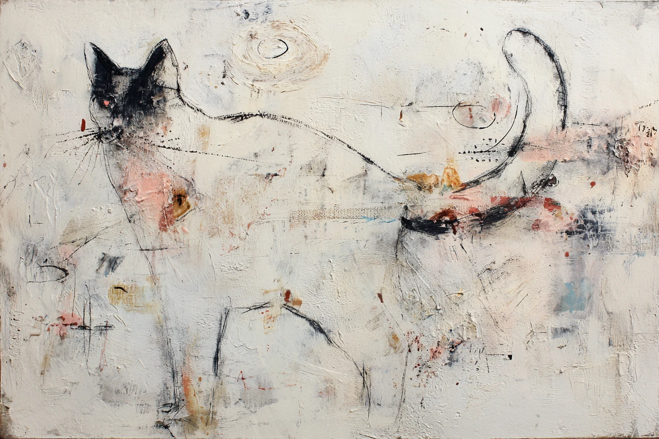 Abstract feline motif in textured expressionist painting