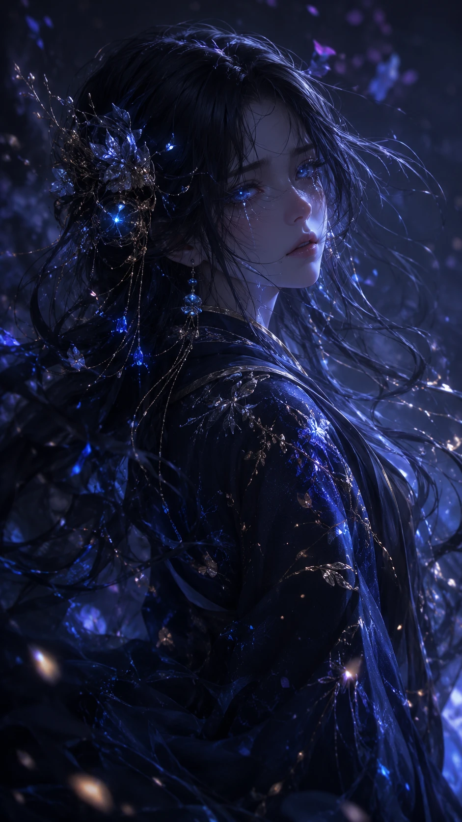 擁有神秘發光雙眼的憂鬱系 3D 動漫少女