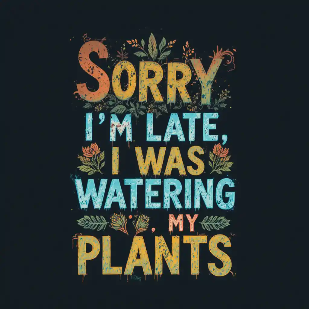 Playful typography quote sorry I am late plant lover design