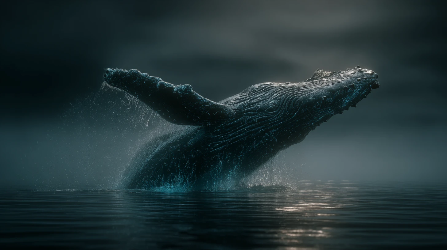 Humpback Whale Breaching In A Twilight Bioluminescent Sea