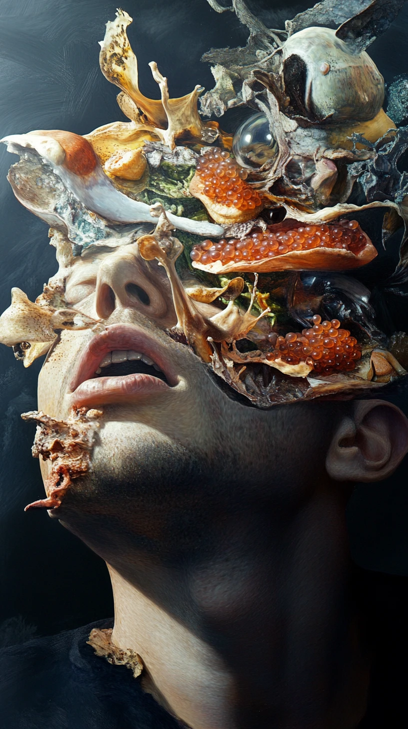 Man eating caviar on chopped ciabatta at a table