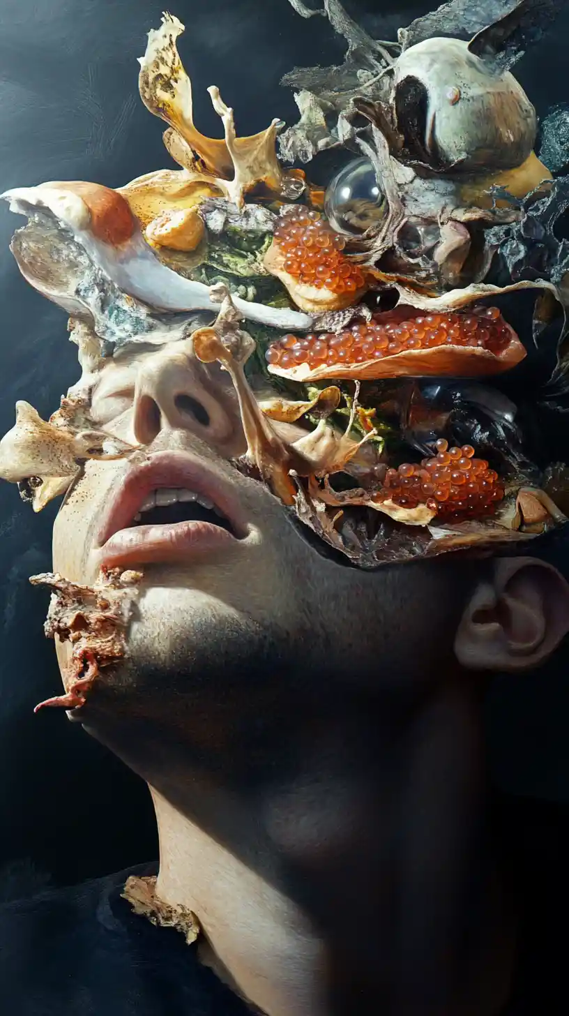 Man eating caviar on chopped ciabatta at a table
