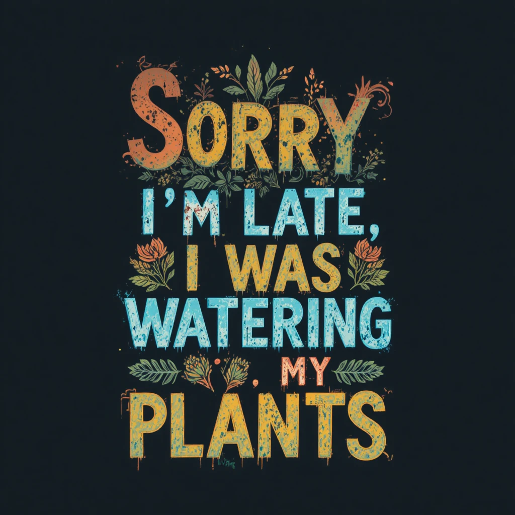 Playful typography quote sorry I am late plant lover design