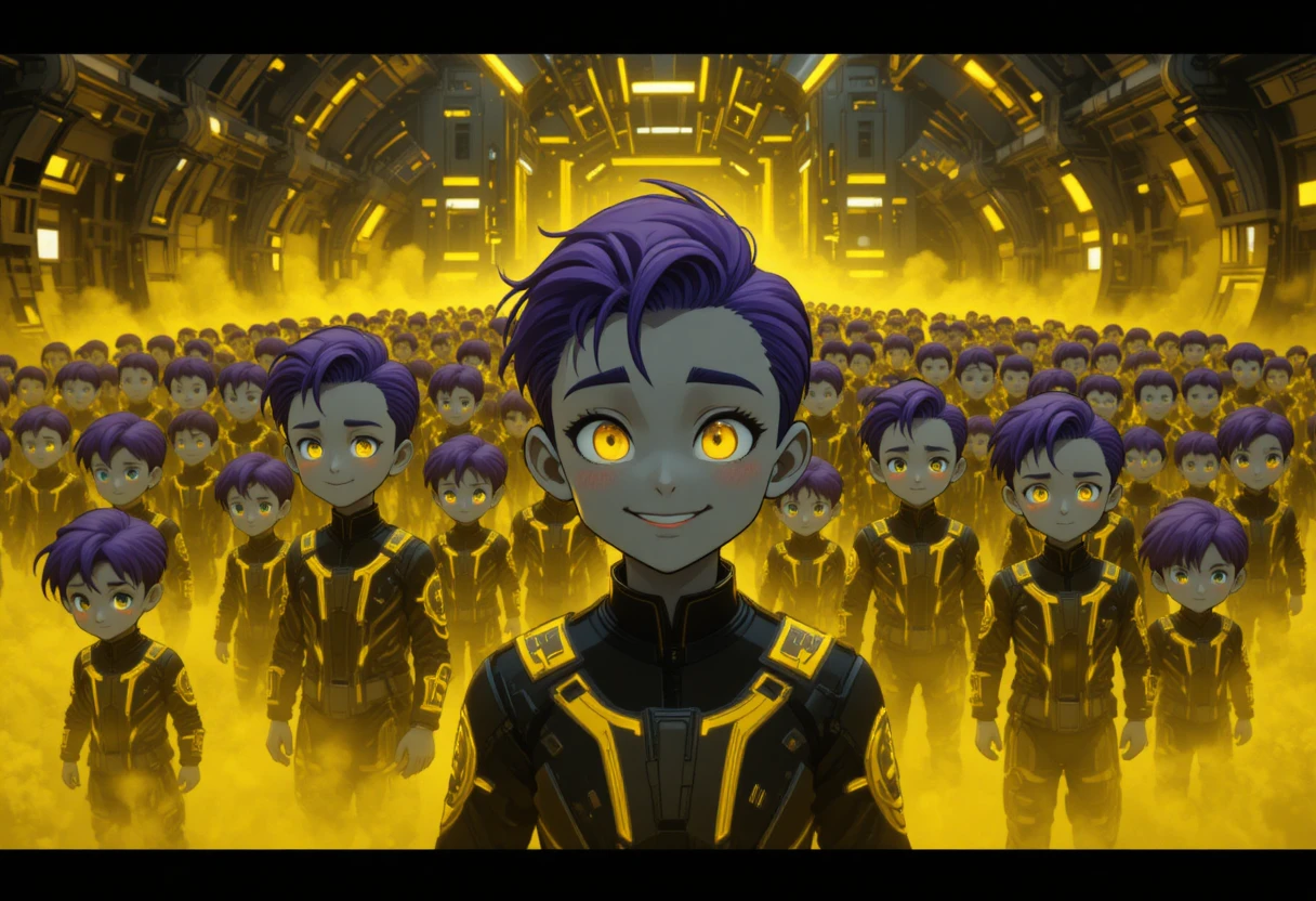 Futuristic Toddler Boys In Neon Lit Sci Fi Facility